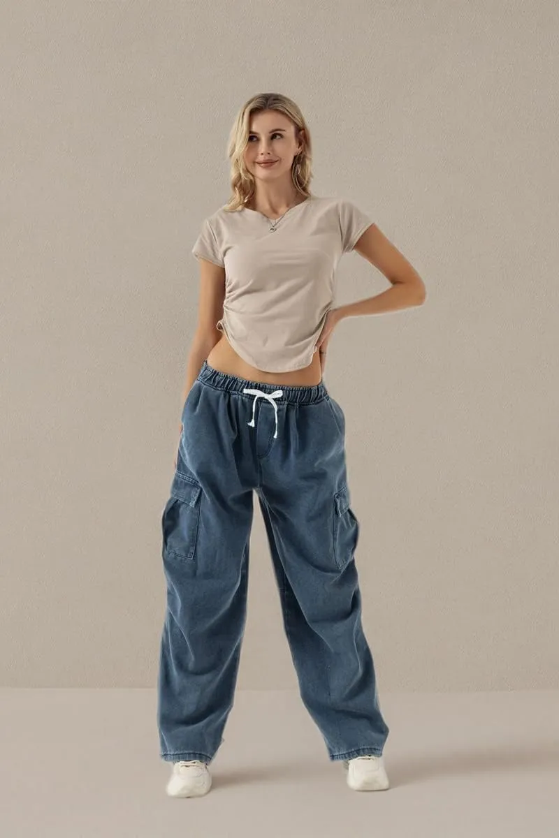 Jeans for Women Baggy Cargo Pants High Waisted Wide Leg Loose Vintage Y2k Straight Casual Drawstring Boyfriend