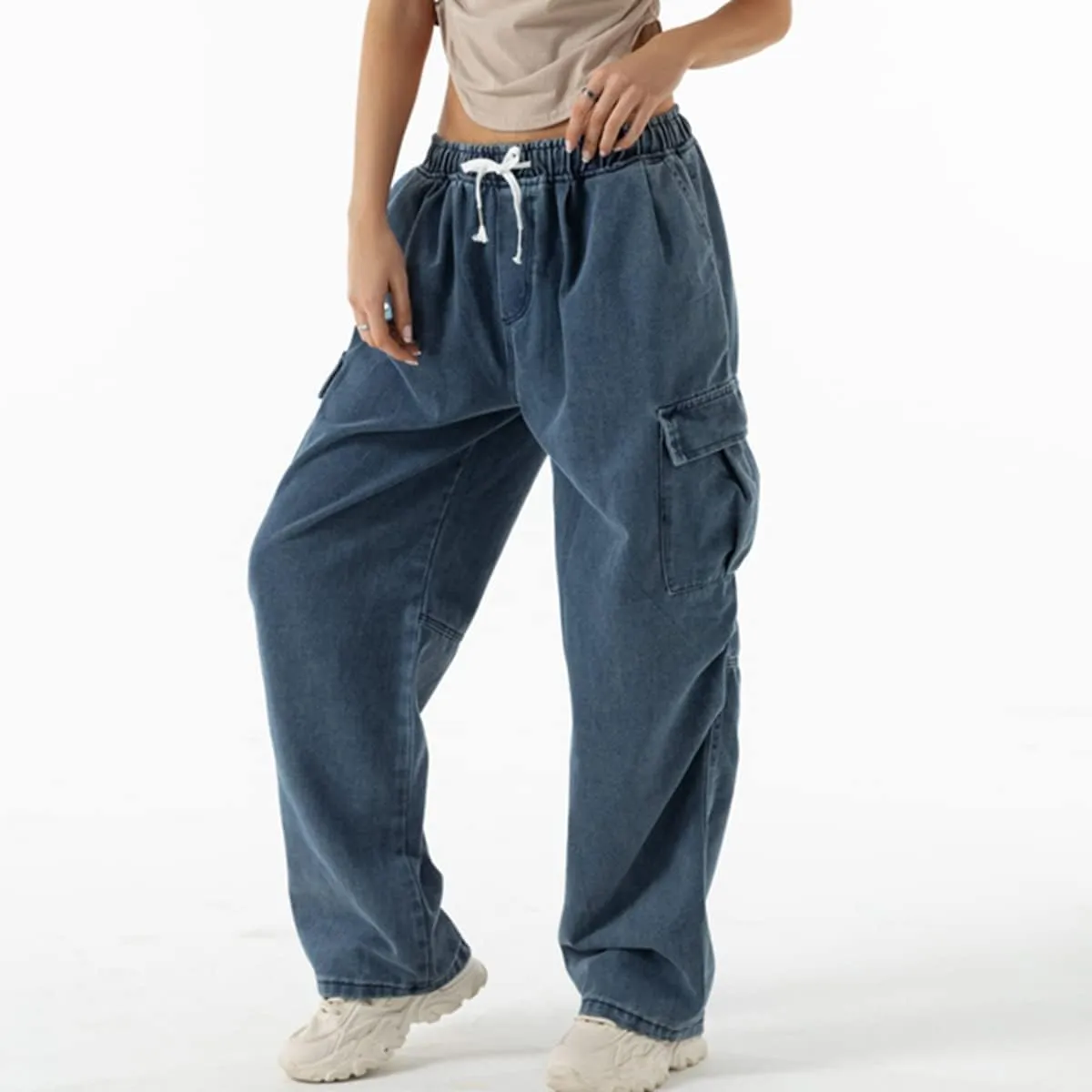 Jeans for Women Baggy Cargo Pants High Waisted Wide Leg Loose Vintage Y2k Straight Casual Drawstring Boyfriend