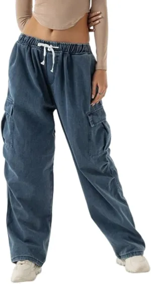 Jeans for Women Baggy Cargo Pants High Waisted Wide Leg Loose Vintage Y2k Straight Casual Drawstring Boyfriend