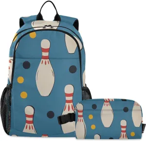 Kids Backpacks Set Blue Bowling Pin Boys Girls Backpack with Lunch Bag Toddler Bookbag