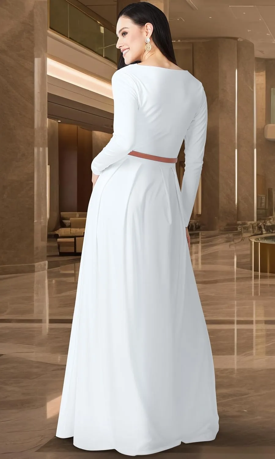 KOH KOH Womens Long V-Neck Full Sleeve Semi Formal Flowy Evening Cute Maxi Dress