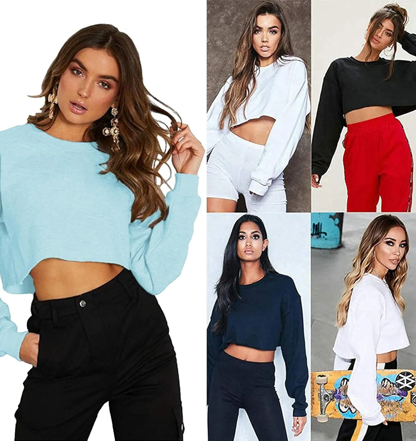 Kyerivs Casual Crop Sweatshirt for Women Crewneck Cropped Shirts Workout Long Sleeve Crop Tops