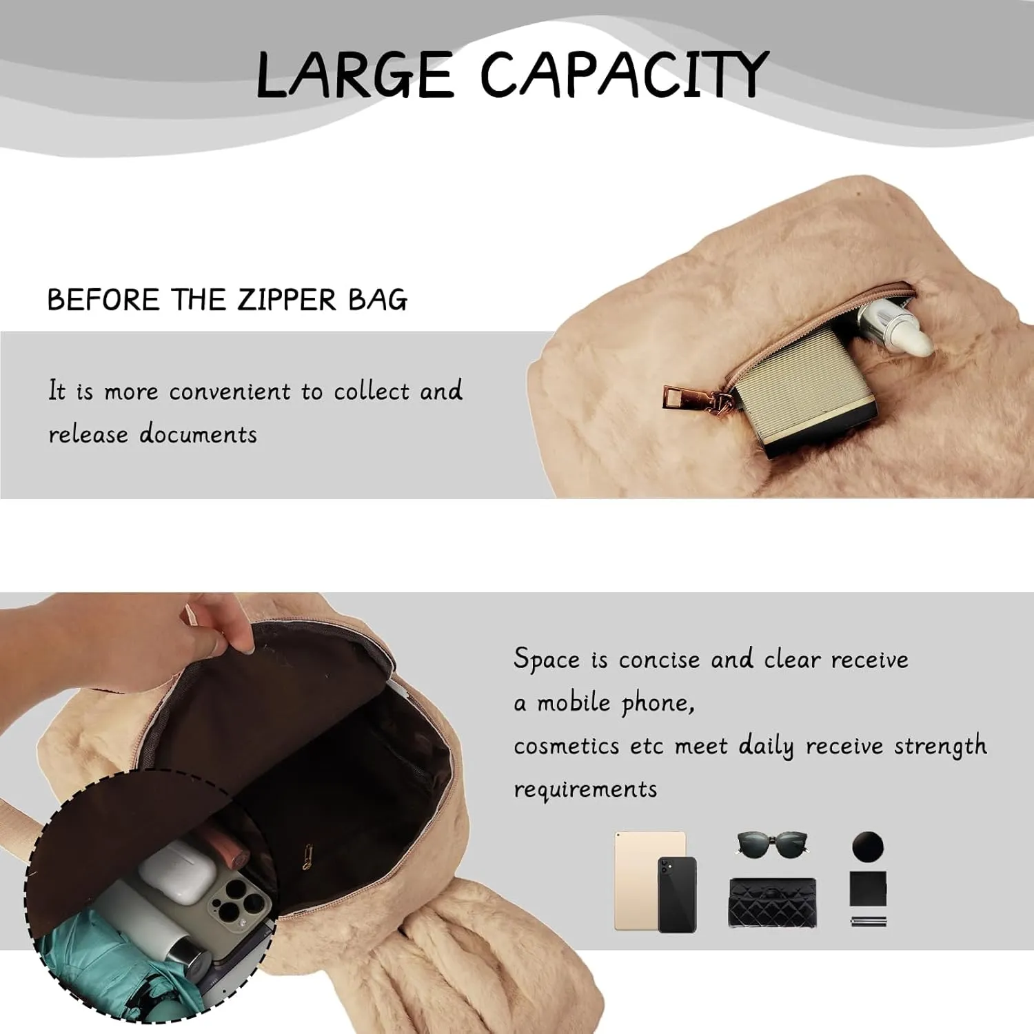 Lanpet Cute Bunny Backpacks for Women Rabbit Ears Backpack Fluffy Shoulder Bag Satchel