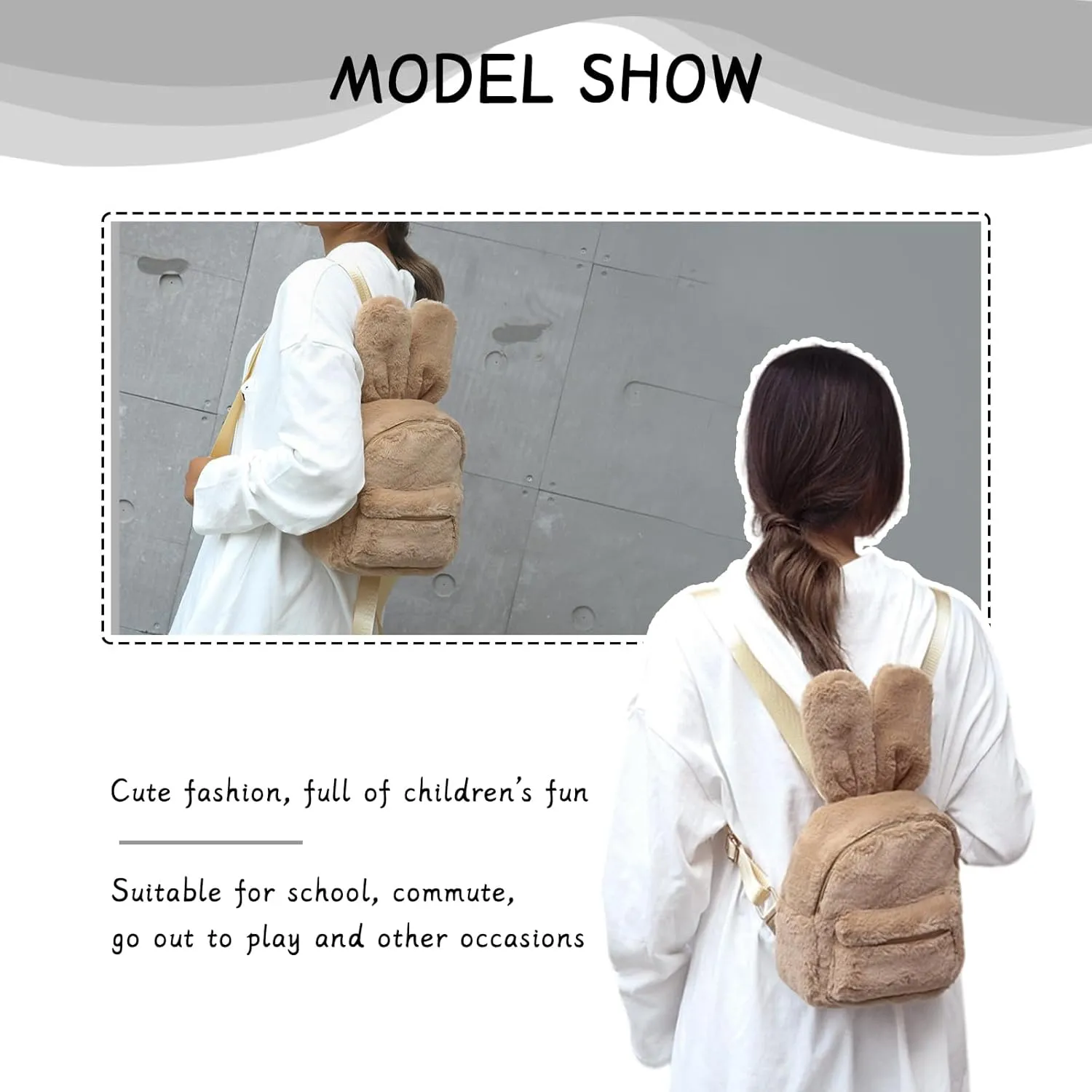 Lanpet Cute Bunny Backpacks for Women Rabbit Ears Backpack Fluffy Shoulder Bag Satchel