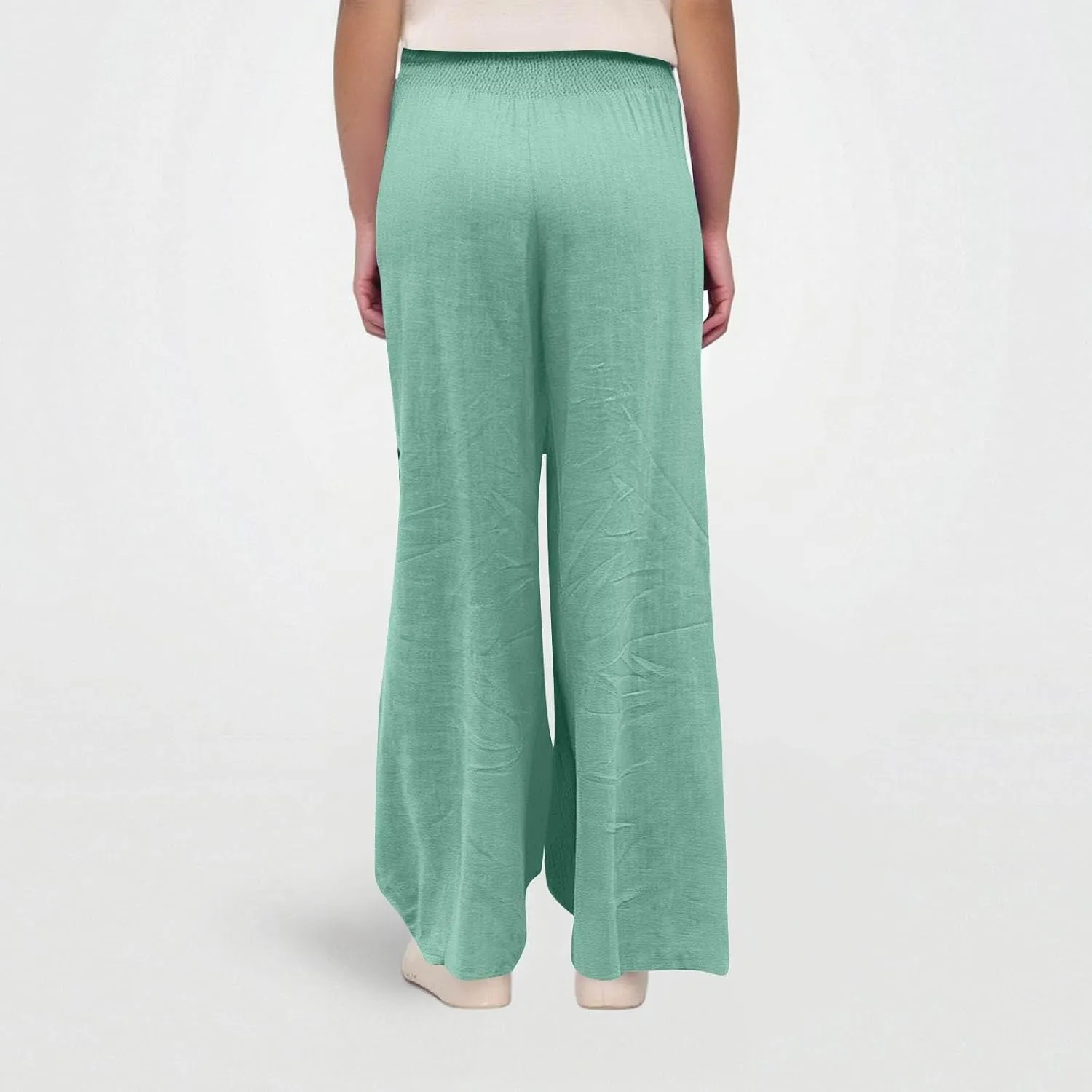 Linen Pants Women Summer High Waisted Palazzo Pants Pleated Lounge Pant Baggy Flowy Trousers with Pockets (S-XXL)