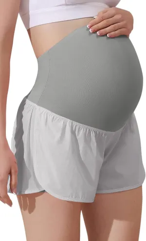Maacie Women Maternity Layered Fast Drying Yoga Shorts with Liner Inner Pocket