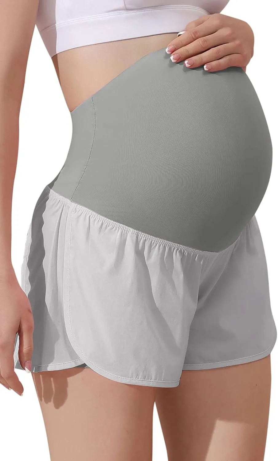 Maacie Women Maternity Layered Fast Drying Yoga Shorts with Liner Inner Pocket