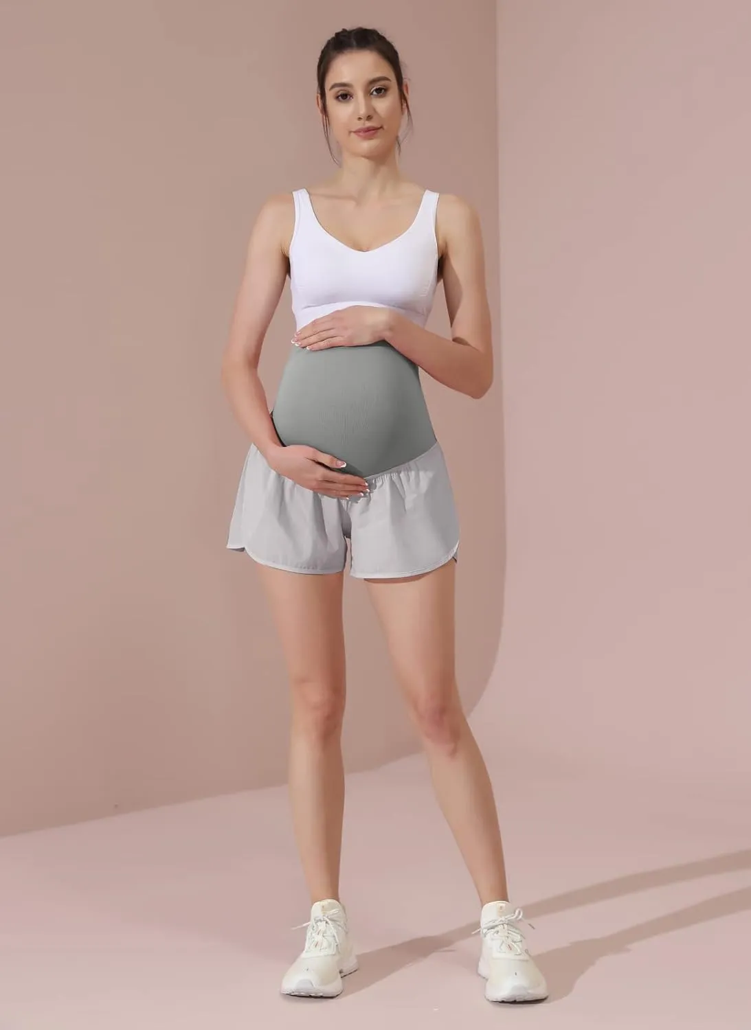 Maacie Women Maternity Layered Fast Drying Yoga Shorts with Liner Inner Pocket