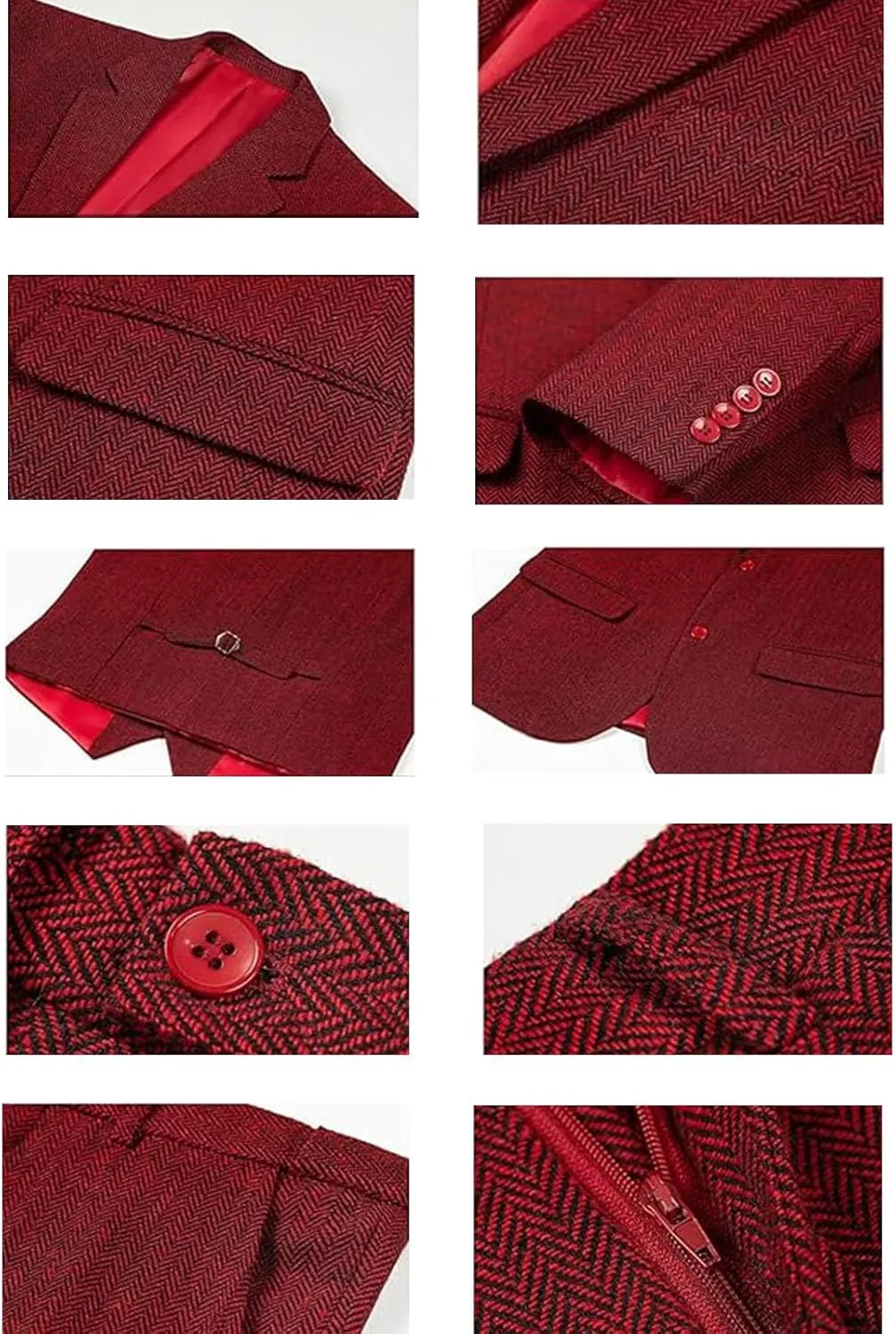 Men's 3 Pieces Suit Retro Slim Fit Suit Tweed Herringbone Business Suit Wedding Party Tuxedos with Blazer Vest Pants