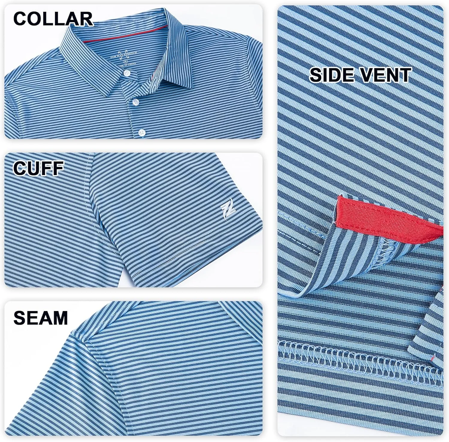 Mens Golf Polo Shirt Moisture Wicking Dry Fit Performance Athletic Short Sleeve Striped Golf Shirts for Men