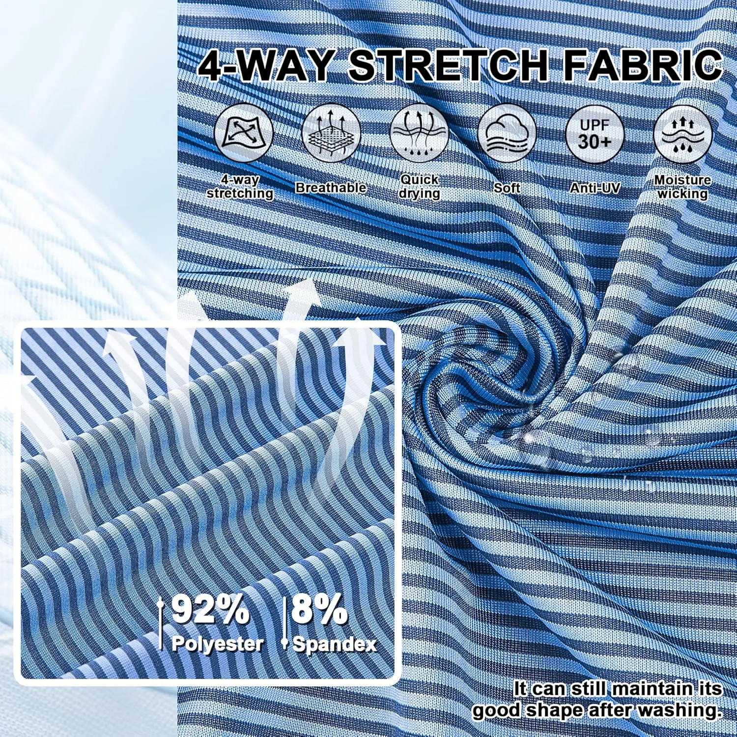 Mens Golf Polo Shirt Moisture Wicking Dry Fit Performance Athletic Short Sleeve Striped Golf Shirts for Men