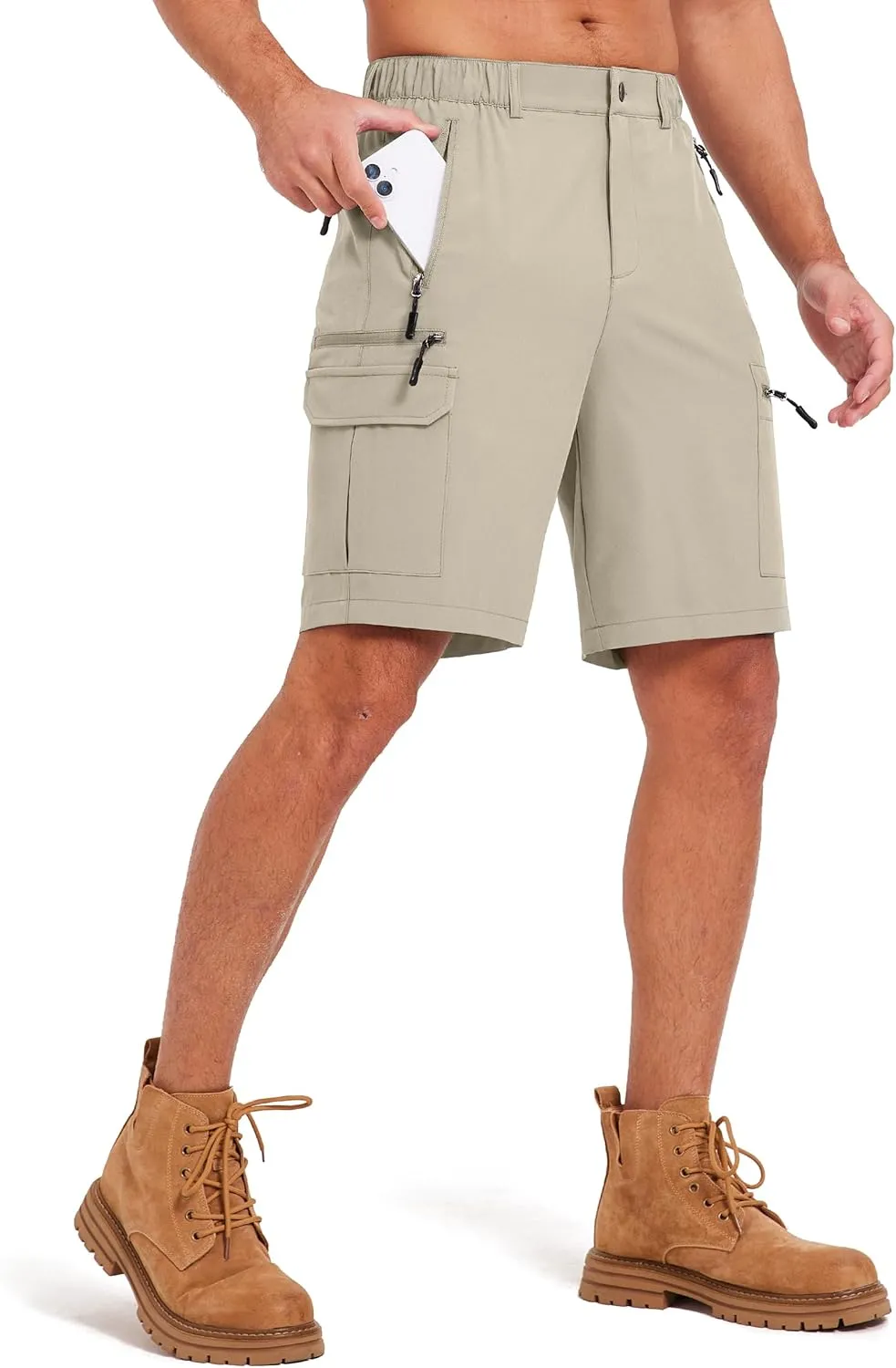 Mens Hiking Cargo Summer Shorts 9" Quick Dry Lightweight Outdoor Fishing Golf Casual Elastic Waist Loose Fit 6 Pocket