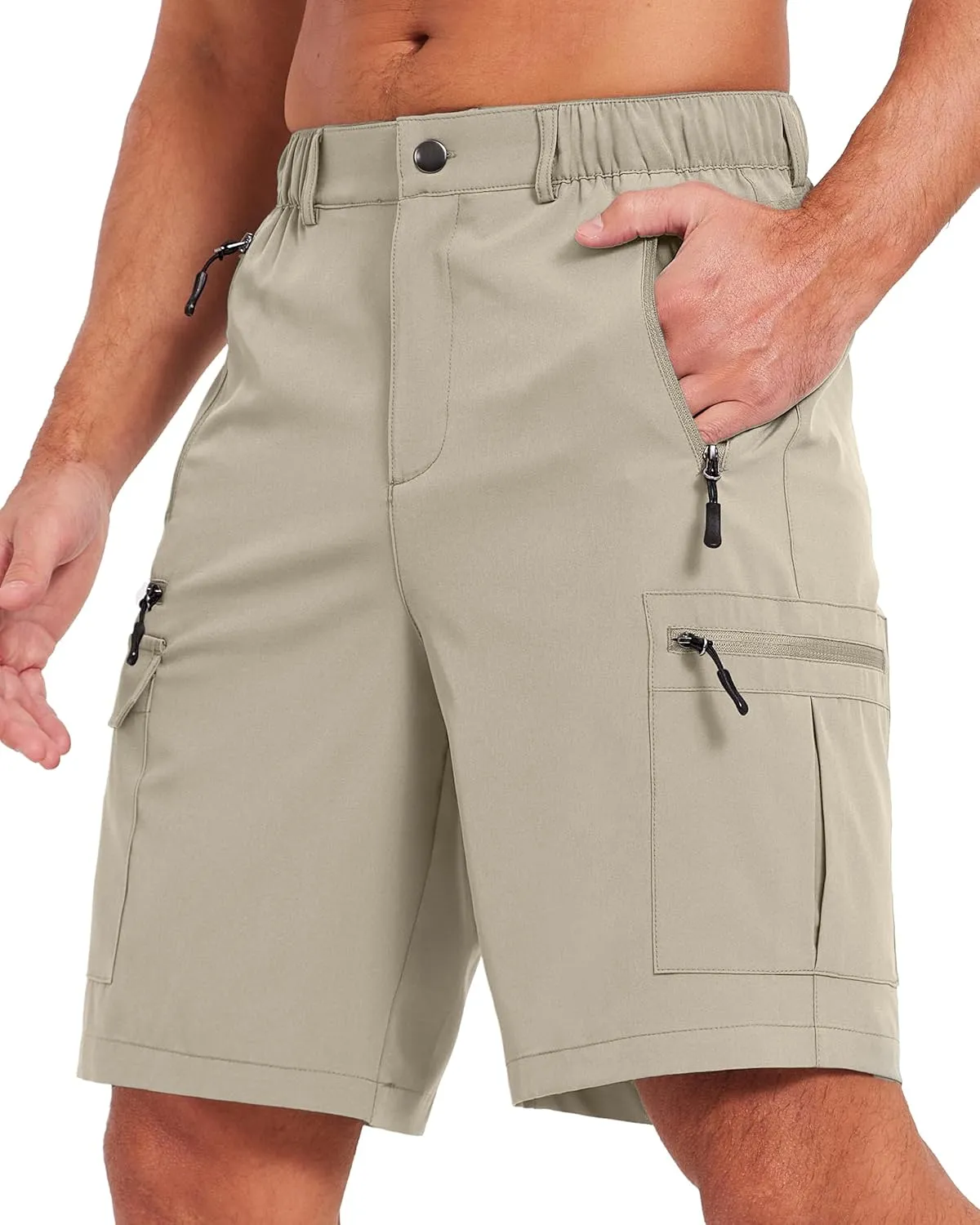 Mens Hiking Cargo Summer Shorts 9" Quick Dry Lightweight Outdoor Fishing Golf Casual Elastic Waist Loose Fit 6 Pocket