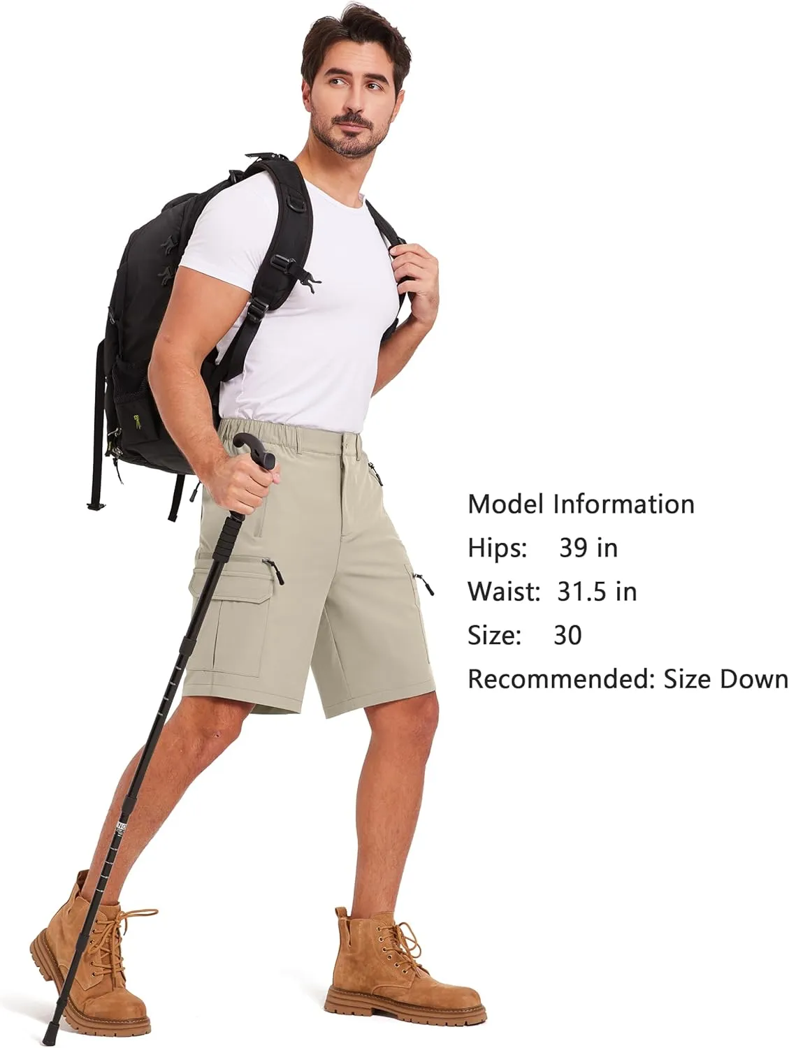 Mens Hiking Cargo Summer Shorts 9" Quick Dry Lightweight Outdoor Fishing Golf Casual Elastic Waist Loose Fit 6 Pocket