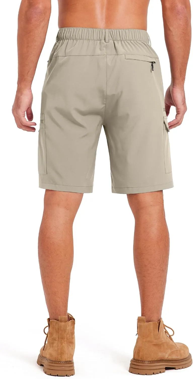 Mens Hiking Cargo Summer Shorts 9" Quick Dry Lightweight Outdoor Fishing Golf Casual Elastic Waist Loose Fit 6 Pocket