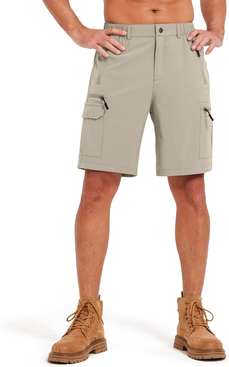 Mens Hiking Cargo Summer Shorts 9" Quick Dry Lightweight Outdoor Fishing Golf Casual Elastic Waist Loose Fit 6 Pocket