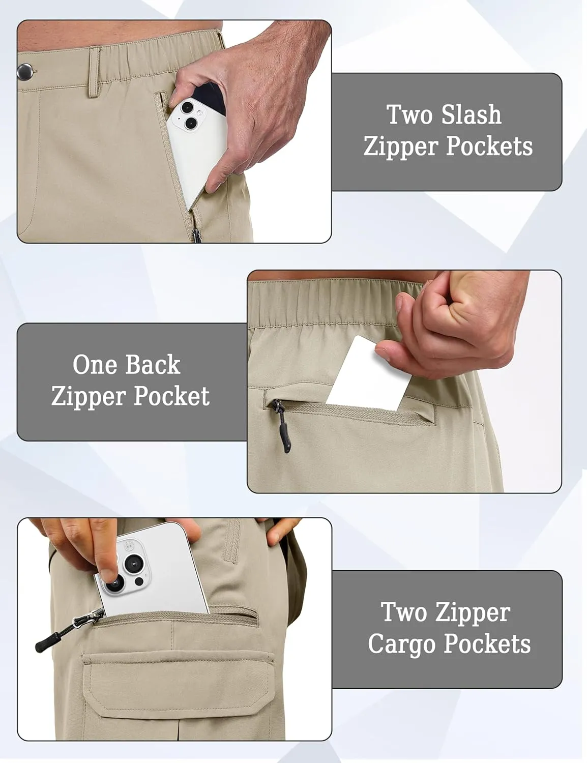 Mens Hiking Cargo Summer Shorts 9" Quick Dry Lightweight Outdoor Fishing Golf Casual Elastic Waist Loose Fit 6 Pocket