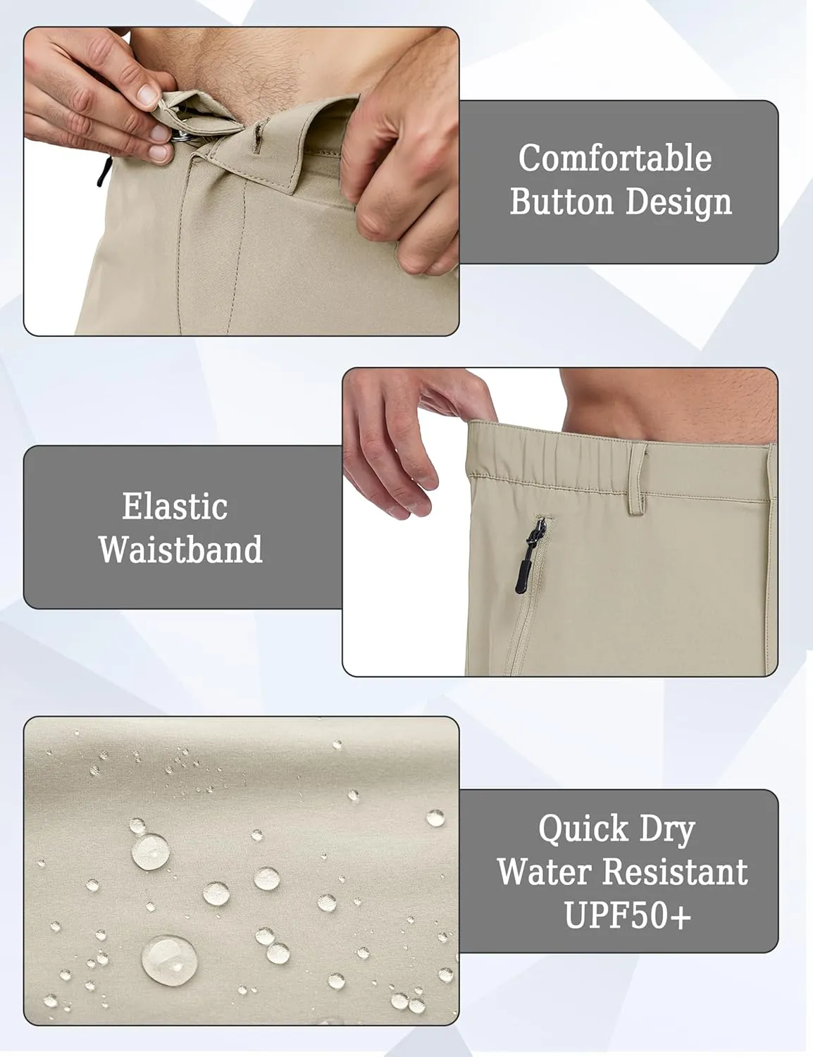 Mens Hiking Cargo Summer Shorts 9" Quick Dry Lightweight Outdoor Fishing Golf Casual Elastic Waist Loose Fit 6 Pocket