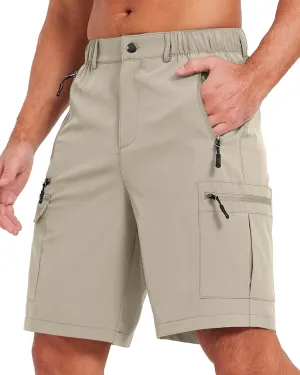 Mens Hiking Cargo Summer Shorts 9" Quick Dry Lightweight Outdoor Fishing Golf Casual Elastic Waist Loose Fit 6 Pocket