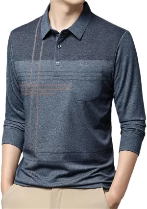 Men's Long Sleeve Pocket Striped Polo Shirt Casual T-Shirts Top Autumn