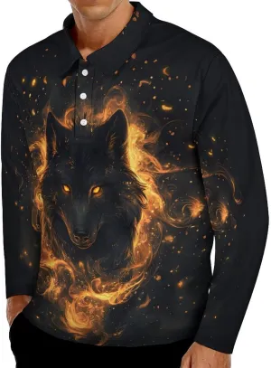 Men's Long Sleeve Polo Shirt Novelty 3D Printed Quick-Dry Golf Shirts Regular Fit Jersey Tennis Shirt