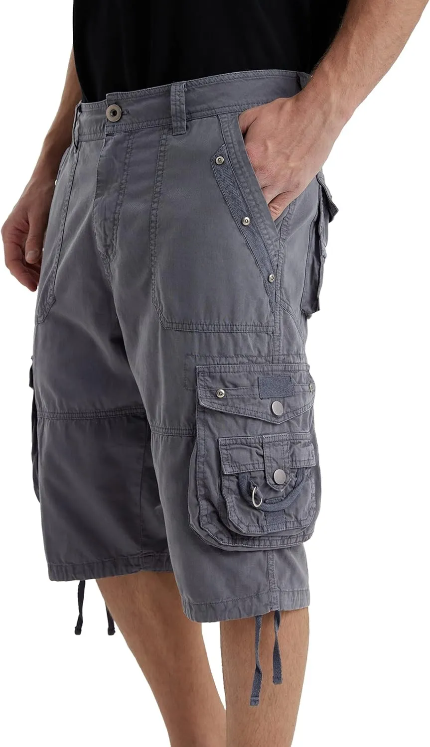 Men's Ripstop Cargo Shorts-Long Cotton Twill Straight Leg for Work Outdoor