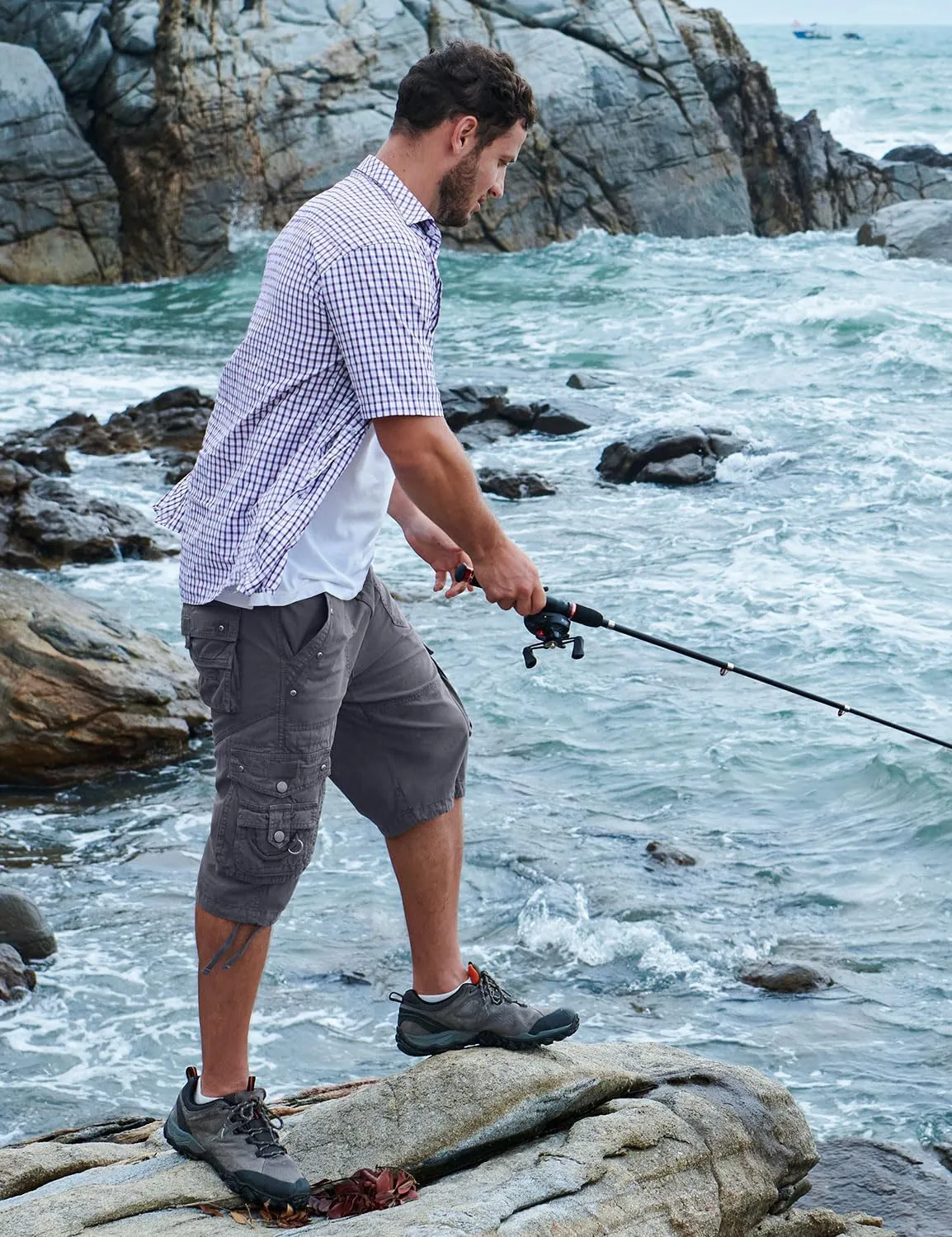 Men's Ripstop Cargo Shorts-Long Cotton Twill Straight Leg for Work Outdoor