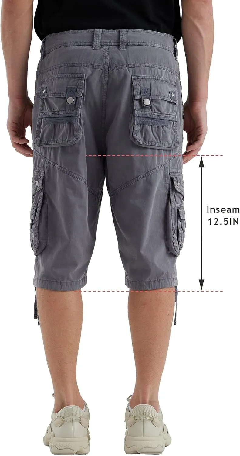 Men's Ripstop Cargo Shorts-Long Cotton Twill Straight Leg for Work Outdoor