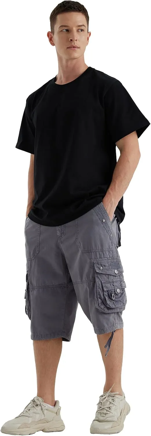 Men's Ripstop Cargo Shorts-Long Cotton Twill Straight Leg for Work Outdoor