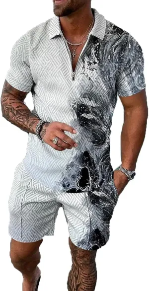 Mens short sets outfits 2 piece Summer Tracksuit Short Sleeve Polo men's shirt and short sets summer outfits for men