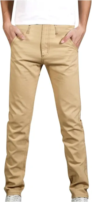 Mens Slim Fit Chino Pants, Casual Work Dress Pants, Basic Stretch Slacks Straight Fit Elastic Jeans Lounge Trousers