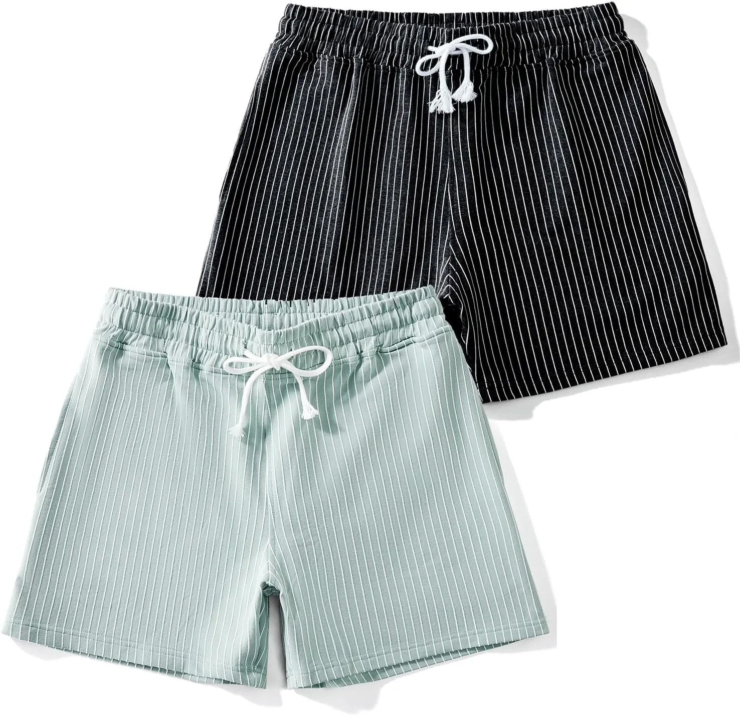 Mens Sweat Workout Shorts 5 Inch Inseam Terry Sweatpant Cotton Casual Striped Pajamas Summer Athletic Short