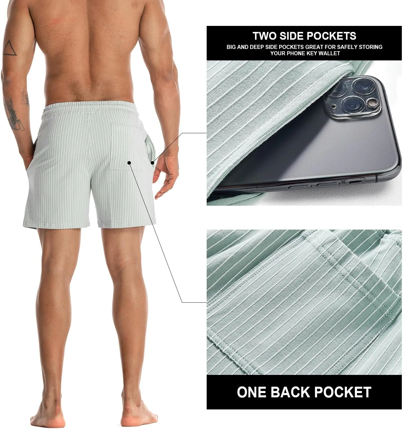 Mens Sweat Workout Shorts 5 Inch Inseam Terry Sweatpant Cotton Casual Striped Pajamas Summer Athletic Short