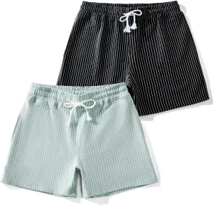 Mens Sweat Workout Shorts 5 Inch Inseam Terry Sweatpant Cotton Casual Striped Pajamas Summer Athletic Short