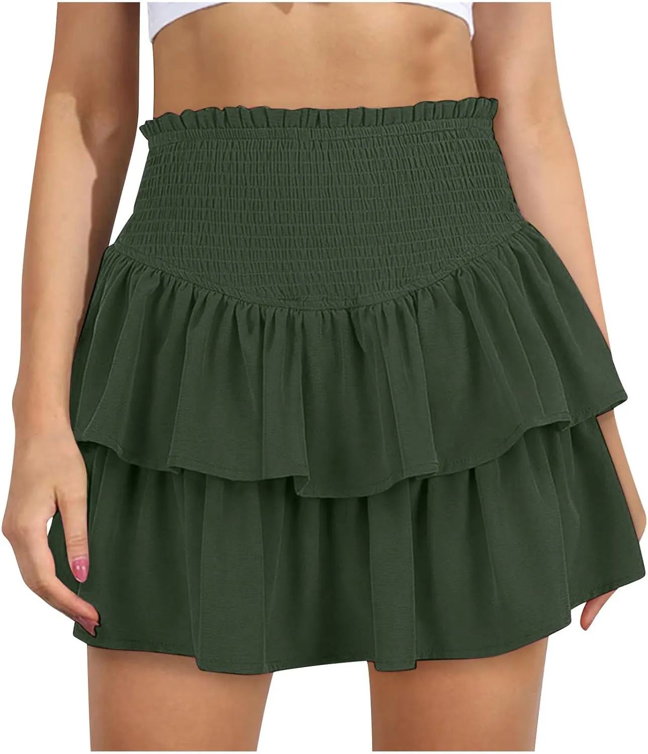 Mini Skirts for Women Dressy Casual Ruffle Layer Boho Dress Flowy Skort Summer High Waisted Ballet Skirt Cute Clothes