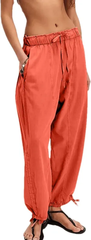 MISSACTIVER Elastic Waist Wide Leg Pants Woman Flowy Drawstring Palazzo Harem Pants with Pockets Y2k Loose Trousers