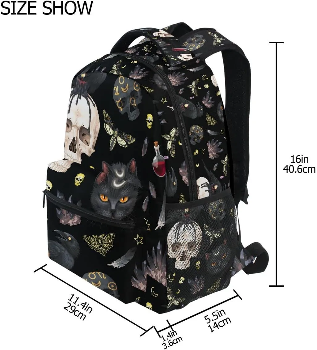 MNSRUU Student School Bag Goth Skull Moth Backpack for Girls Boys College Bookbag Laptop Rucksack Travel Backpack for Adult Teen Casual Daypack