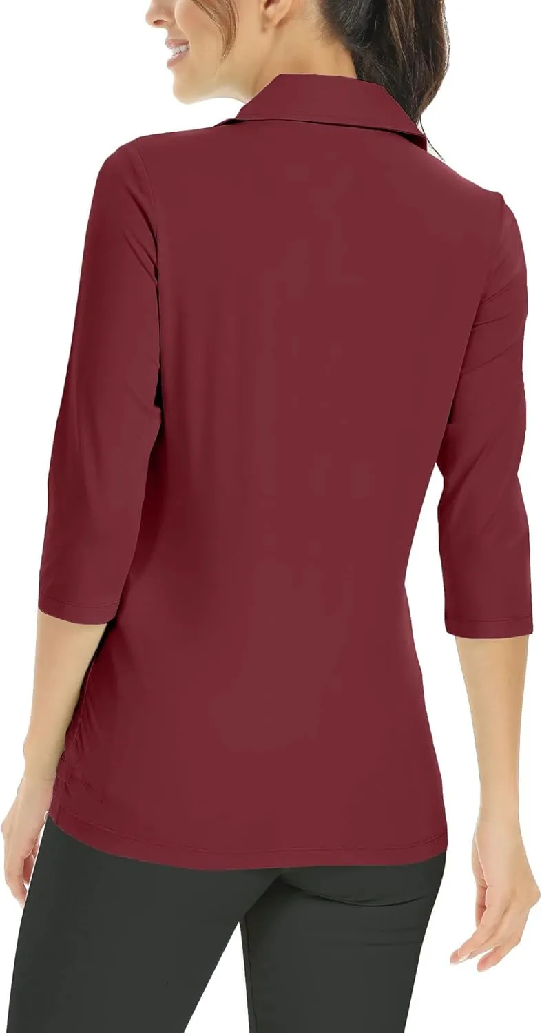 MOHEEN Women's Polo Shirt UPF 50  Quick Dry Moisture Wicking 3/4 Sleeve Golf Sun Shirts Athletic Casual Work S-2XL