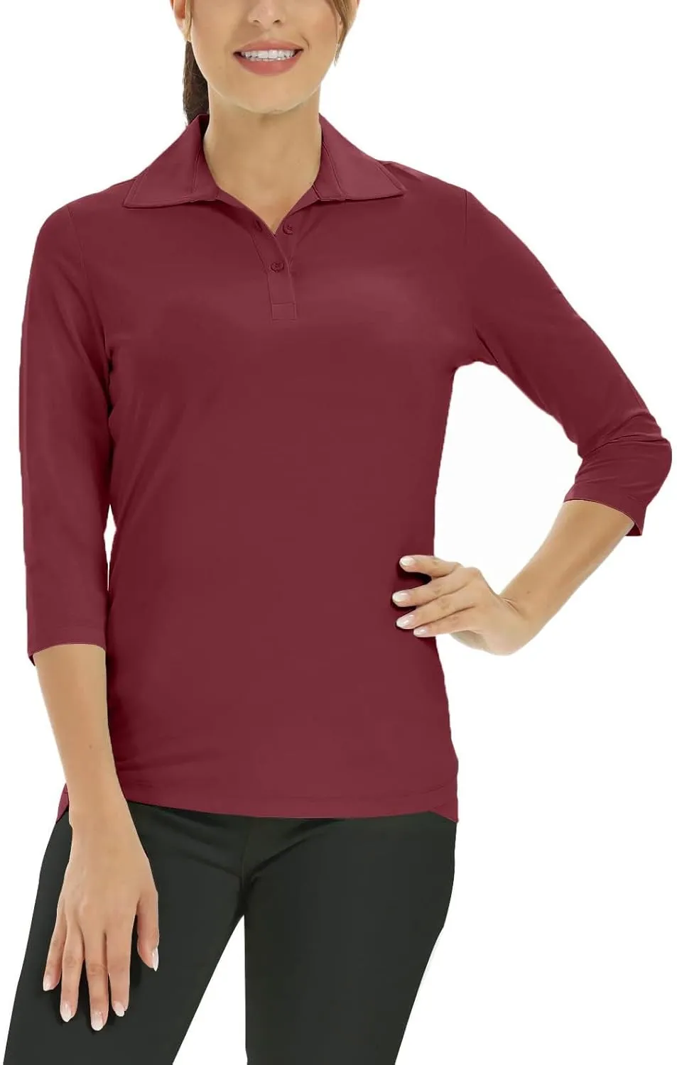 MOHEEN Women's Polo Shirt UPF 50  Quick Dry Moisture Wicking 3/4 Sleeve Golf Sun Shirts Athletic Casual Work S-2XL