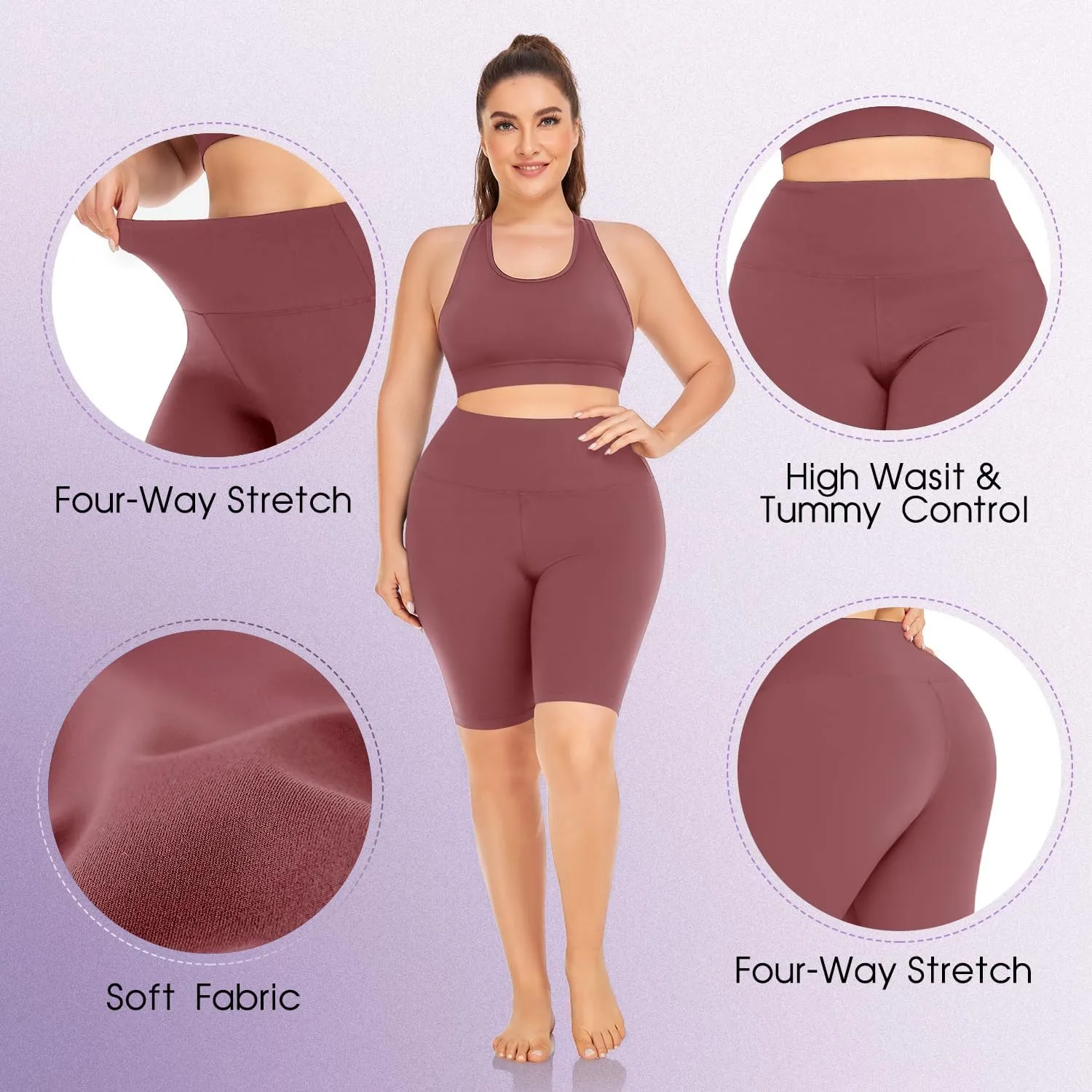 MOREFEEL 4 Pack Plus Size Biker Shorts for Women XL-4XL  8" High Waisted Non-See Through Workout Super Soft Yoga Shorts