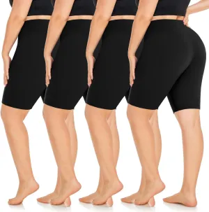 MOREFEEL 4 Pack Plus Size Biker Shorts for Women XL-4XL  8" High Waisted Non-See Through Workout Super Soft Yoga Shorts