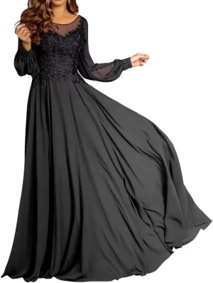Mother of The Bride Dresses for Wedding Long Sleeves Formal Party Dresses Chiffon Lace Appliques Wedding Guest Dress