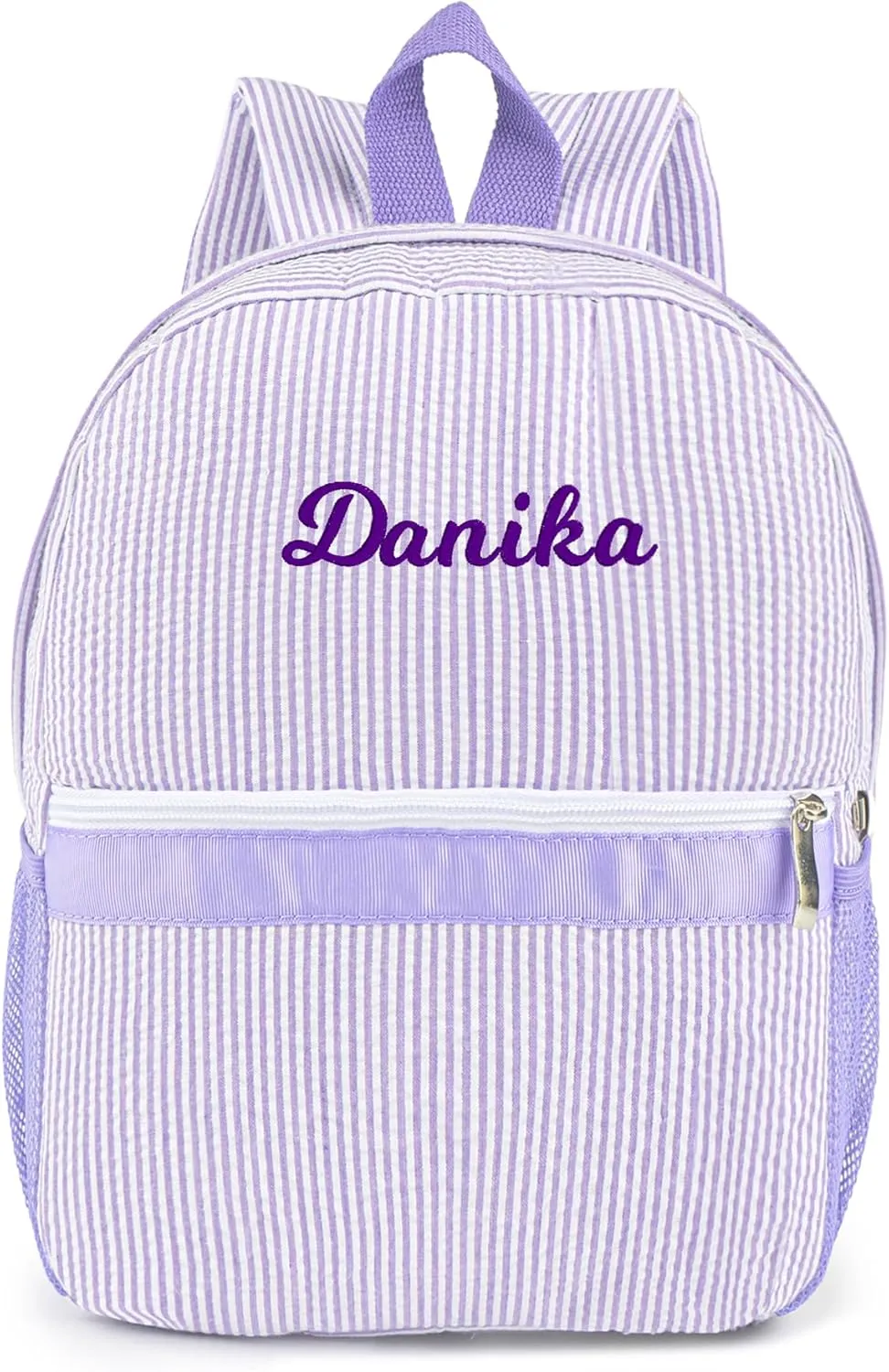 MT WORLD Kids Personalized Toddler Backpack - Seersucker Preschool Girls Backpack - Preppy Packpacks for Daily School & Birthday Gifts (Purple)