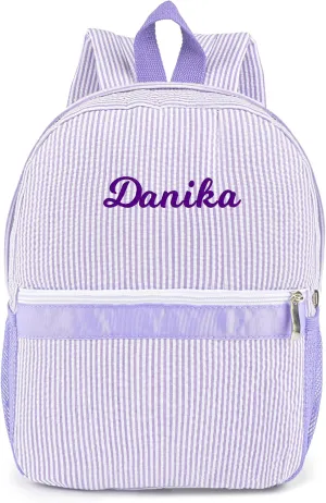 MT WORLD Kids Personalized Toddler Backpack - Seersucker Preschool Girls Backpack - Preppy Packpacks for Daily School & Birthday Gifts (Purple)