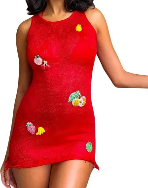 Muineobuka Women Y2K Beach Mini Dress Sparkly Starfish Graphic Sleeveless Bodycon Tank Dress Summer Glitter Knit Sundress