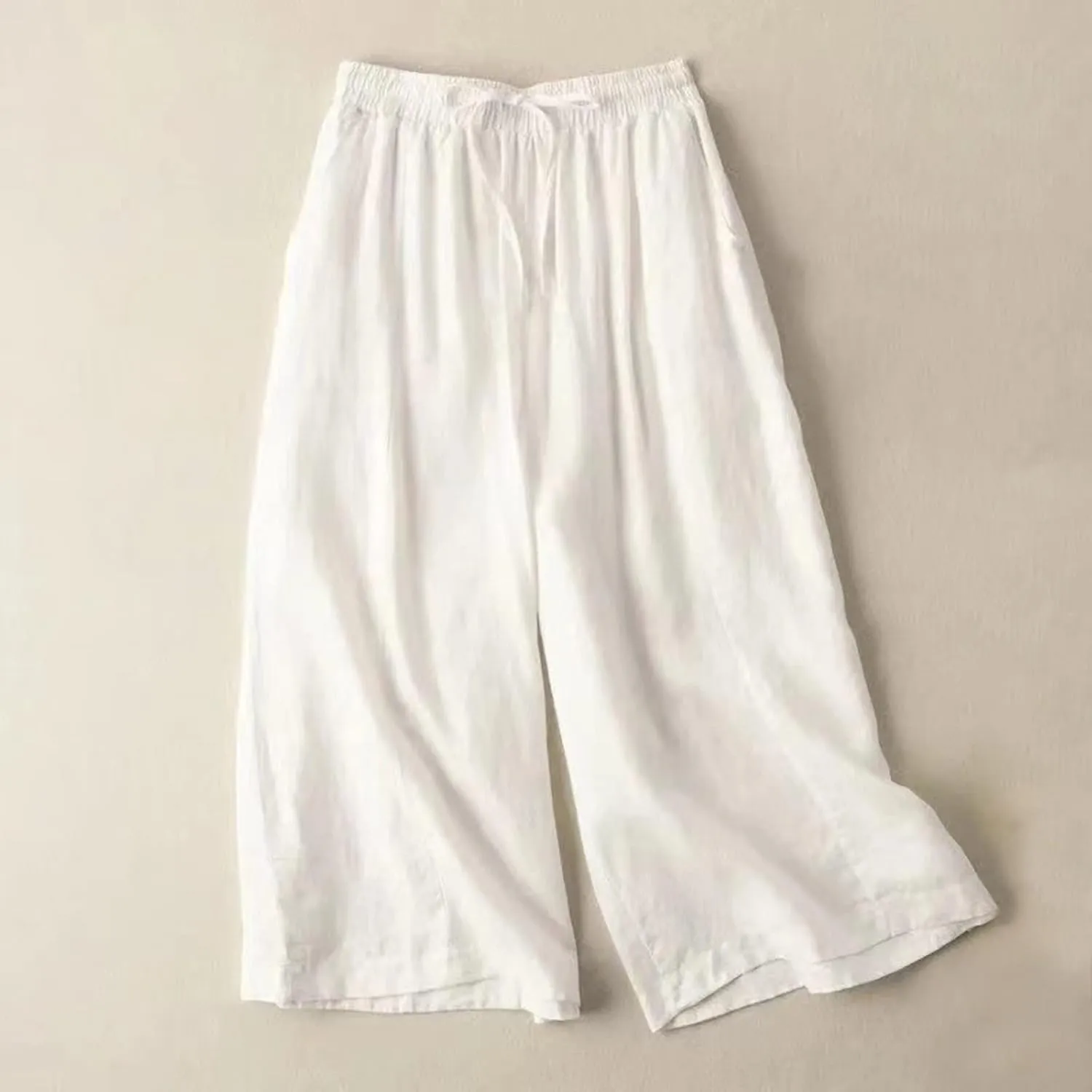 NATHGAM Plus Size Pants for Women Loose Wide Leg Athletic Pants Comfy Linen High Waist Flowy Palazzo Trousers with Pockets