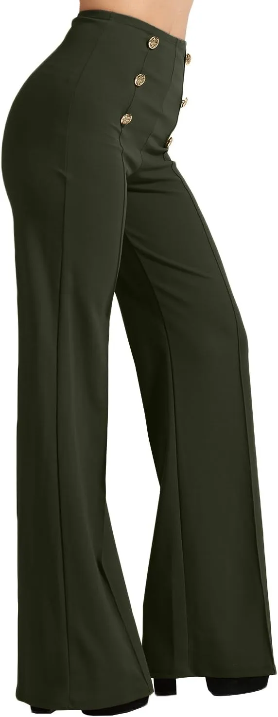 NE PEOPLE Womens High Waist Sailor Bell Bottom Long Pants Made in USA S-3XL