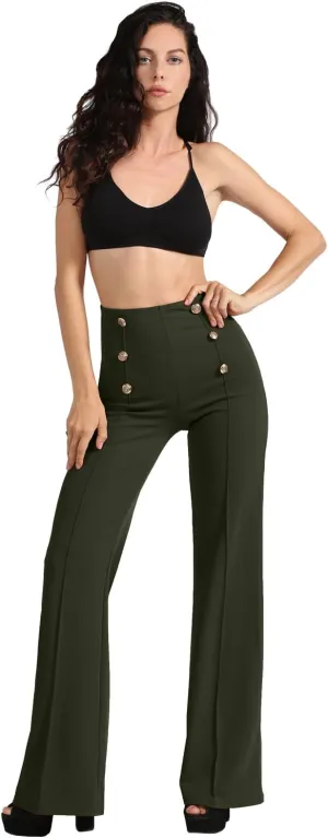 NE PEOPLE Womens High Waist Sailor Bell Bottom Long Pants Made in USA S-3XL