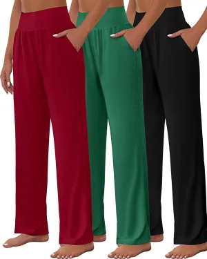 Neer 3 Pcs Women's Wide Leg Yoga Pant Comfy Loose High Waist Lounge Waist Lounge Casual Athletic Workout Joggers Apparel