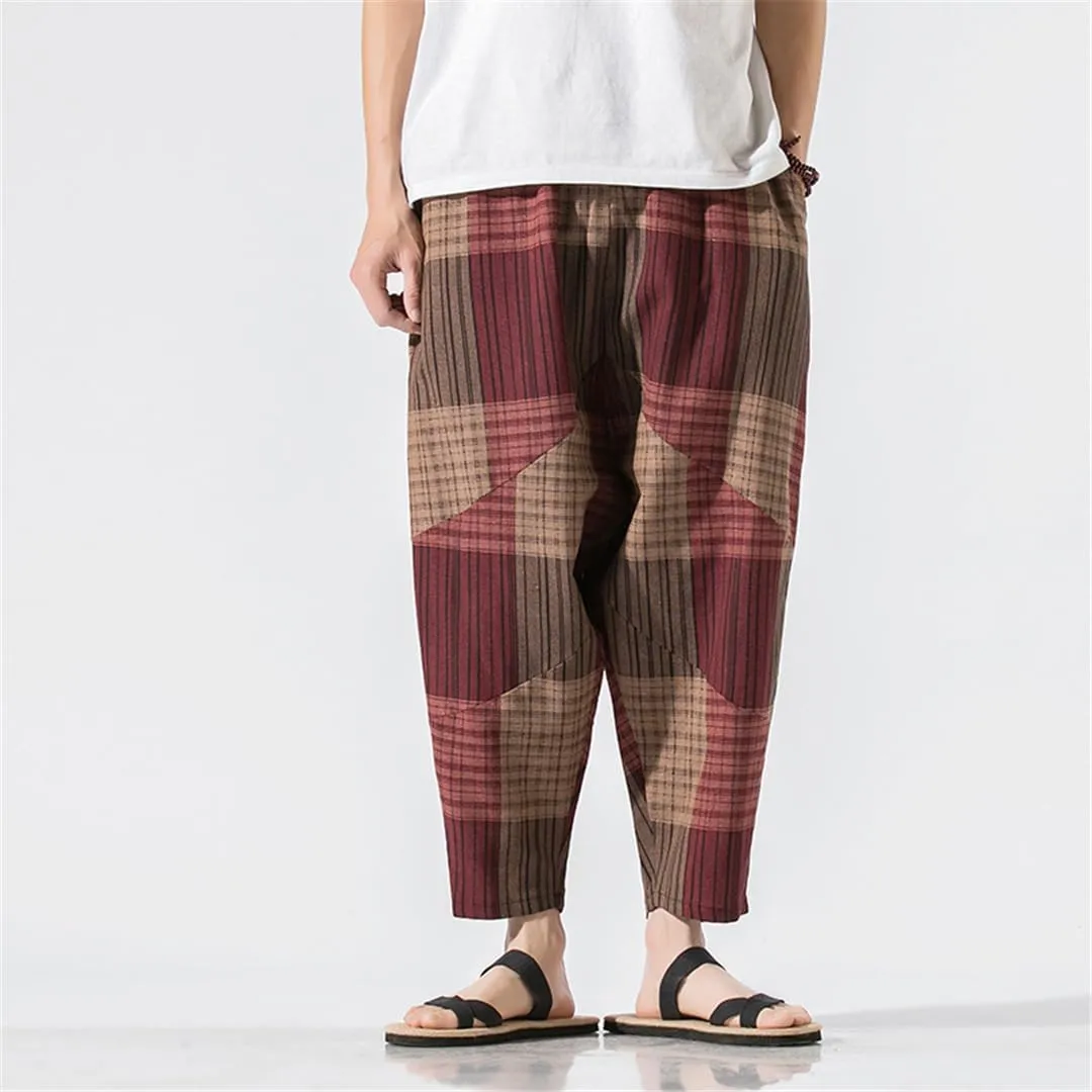 Niiyyjj Men's Harem Pants Oversized Wide-Leg Pants Male Trousers Casual Cotton Linen Baggy Sweatpants